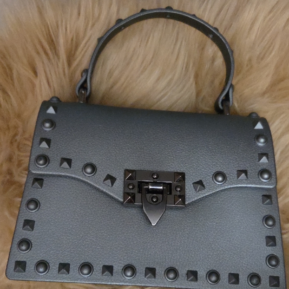 Studded Top-Handle Satchel - Gunmetal
